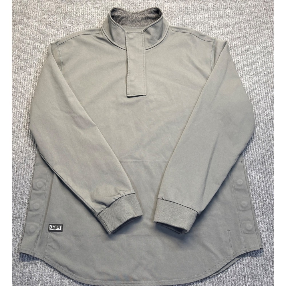 BYLT Premium Basics Mens XL Pullover Olive Snap Neck Stretch Magnetic Side Snaps